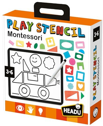 Headu MU29396 Stencil Montessori Lernspielzeug, Mehrfarbig, Medium