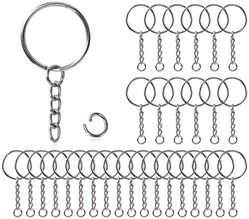 Redamancy 60 Pezzi Anelli Portachiavi, 30 Pezzi Portachiavi con Catenella e 30 Pezzi Anelli Aperti di Salto Connettori, Portachiavi da 25 mm, con Catenella Split, fai da te, Keychain