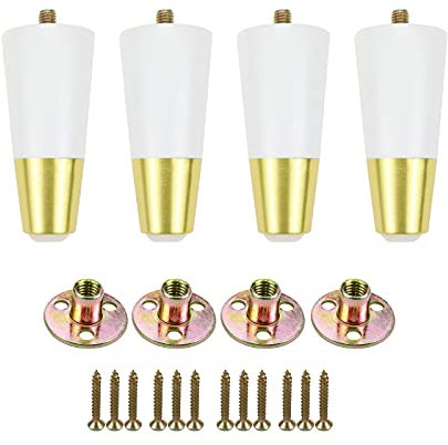 Tsnamay Furniture Legs,4 inch Height Wood Round Tapered Gold Furniture Replacement feet Set of 4,White