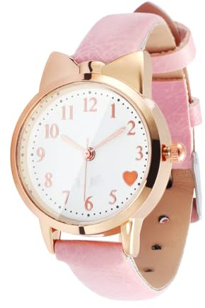UKCOCO Kinderuhr Mädchen Rosa, Analoge Armbanduhr Kinder mit Leicht Lesbarem Zifferblatt, Süße Uhr Mädchen mit PU-Leder Armband, Lernuhr Kinderuhr Analog Geschenk für Schulanfang