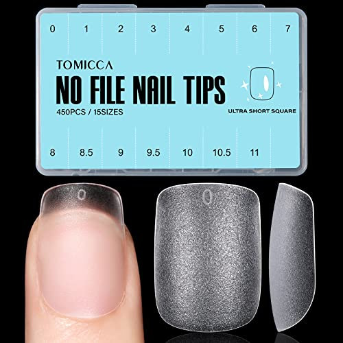 TOMICCA Carré Ultra Court Capsule Americaine Ongle-Pose Americaine Ongle,Capsules Ongles-Faux Ongles en Gel Couverture Complète-450 Pièces 15 Tailles