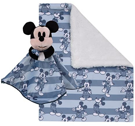 Disney Mickey Mouse Superweiche Sherpa-Decke, gestreift, Marineblau, 2-teiliges Set