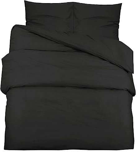 vidaXL Bettwäsche Set Bettgarnitur Bettbezug Kissenbezug Deckenbezug Bettwaren Pflegeleicht Knitterfrei Schwarz 135x200cm Baumwolle