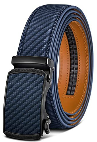 BULLIANT Men's Belt, Leather Ratchet Belt for Men Dress 1 3/8,Trim to Fit(Purplish Blue-44-52 Waist Adjustable)