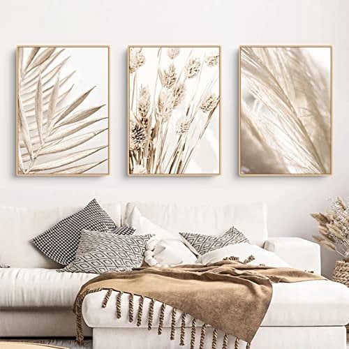 Trayosin 3er Premium Poster Set, Schilf Natur Leinwandbilder, Moderne Wandbilder, Bilder Wohnzimmer Deko Schlafzimmer, Beige Boho Pampasgras Bilder,ohne Rahmen (A,30x40cm)