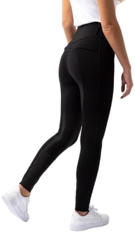 HORZE Reithose Damen Mira, Reitleggings mit Handytasche, Gürtelschlaufen und Vollbesatz, Schwarz, 38