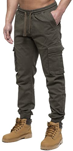 989Zé ENZO Mens Cargo Combat Jeans Elasticated Waist Cuffed Trousers Joggers EZ427 Khaki 38