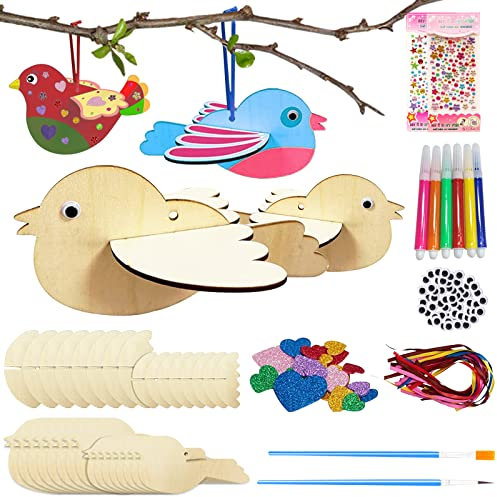RUIJIE 16 Stück 3D Vögel aus Holz für Kinder Vögel Holzbastelsets Kunsthandwerk Bausatz Holzbastelsets zum Bemalen Kindergeburtstag Geschenk für Alter 3 4 5 6+ Jahre alt Jungen Mädchen DIY Handwerk