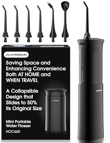 Hangsun Water Flosser Cordless Travel, Portable Dental Flossers for Teeth, Mini Electric Oral Irrigator HOC660, IPX7 Waterproof, Telescopic Tank & 6 Jet Tips, Home and Travel use