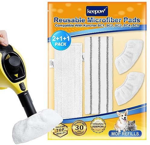 KEEPOW Mikrofaser-Tuchset für Kärcher Dampfreiniger Zubehör EasyFix SC 1, SC 2, SC 3, SC 4, SC 5, Verbessertes Material entfernt hartnäckige Flecken (2 Bodendüse + 2 Handdüse)