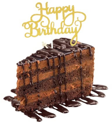 Emma Bunting Happy Birthday Cake Topper (Gold Glitter) metallic Cake Decoration party