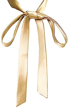 Mantieqingway Fliege für Frauen, Satinband Mädchen Selbstbinden Fliege für Uniform, Schule, Hochzeit, Cosplay, T-Shirt-Zubehör, Champagner, Medium