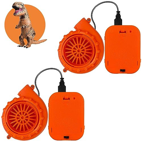 Asekonc 2 Packs Halloween Mini Blower Fan for Dinosaur Costume Inflatable Game Clothing Suits Cosplay Party Supplies, Orange