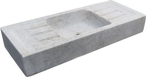 Biscottini Lavandino in marmo 102,5x41,5x15,5 cm, Lavandino da esterno e interno, Lavabo da appoggio pietra, Lavandino cucina