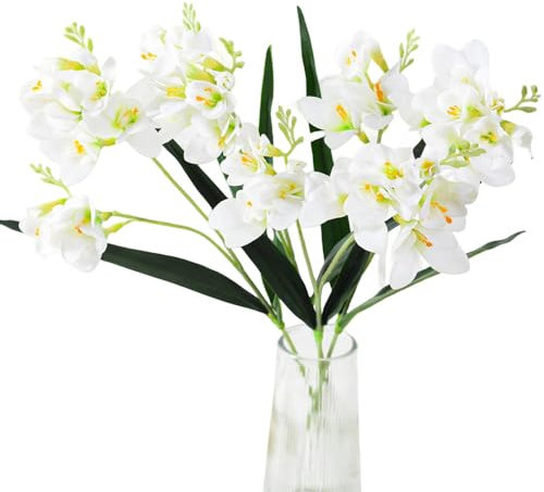 XZJMY Künstliche Freesien-Blumen, künstliche Lilien für Hochzeit, Zuhause, Party, Garten, Geschäft, Büro, Dekoration, Weiß, 3 Stück