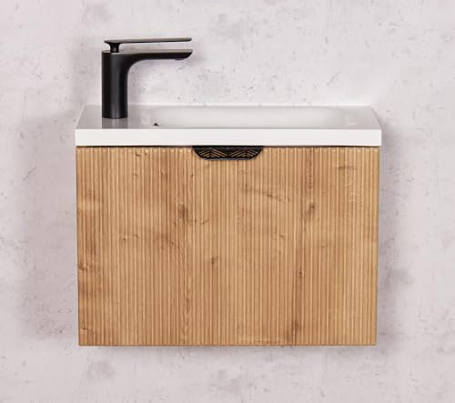 Quentis Badmöbel Gäste-WC Set Fresco, Waschbecken mit Unterschrank, aufgebaut (Burlington Eiche, Breite 50 cm)