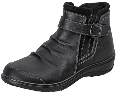 Orthofeet Heidi Orthopädische Damen Lederstiefel | Rutschfeste Ultraweiche Booties Mit Innenreißverschluss, Verstellbarer Schnalle, Fußgewölbestütze Und Dämpfung