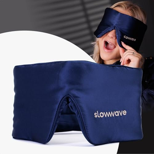 Slowwave Premium Silk Sleep Mask - Schlafmaske Seide - 100% Verdunkelung - Premium Schlafmasken aus Maulbeerseide - Hypoallergen und atmungsaktiv - Sleep mask - alle Schlafpositionen - Blau