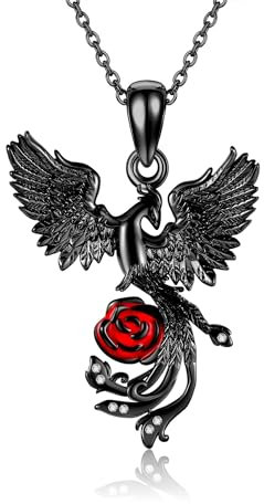 URONE Phönix-Halskette Sterlingsilber Phönix-Rosen-Blumen-Anhänger Halskette Aufsteigender Phönix-Schmuck Geschenke für Frauen