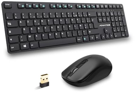 Workmate Plus Wireless : Ensemble Clavier Souris sans Fil | Kit Bureautique Complet pour PC/Portable | Clavier AZERTY + Souris 4 Boutons 2400 DPI RF 2.4 GHZ | Touches et Clics Ultra Silencieux