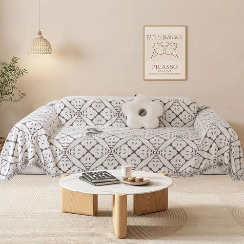 SHANNA Sofa Überwurfdecke 1/2/3/4 Sitzer, Chenille AB Seiten Ganzjährig Nutzbar Sofabezug L Form U Ecksofa Große Sofa Überzug, Vielseitige Sofaüberwurf Couch Überzug Sofa Cover Futonbezug mit Quaste