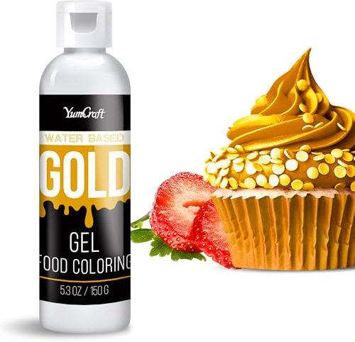 Lebensmittelfarbe Gel - Konzentriert Gel Lebensmittel Farbe zum Kuchen, Backen, Ostereiern, Getränken - Zuckerfrei Food Coloring für Fondant, Zuckerguss, Slime, Tortendeko (Gold, 150g)