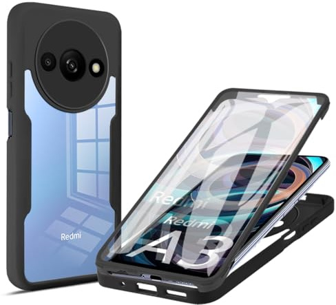 ILING Transparent Coque pour Xiaomi Redmi A3, 360° Intégrale Protection Mode Très Mince Antichoc Étui avec L'écran Intégré, Dur PC + Silicone TPU Bumper Housse (Noir)