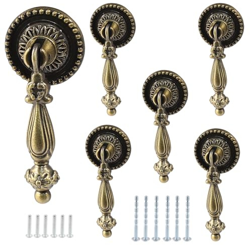 Bonsicoky 6PCS Antique Style Tear Drop Pulls, Bronze