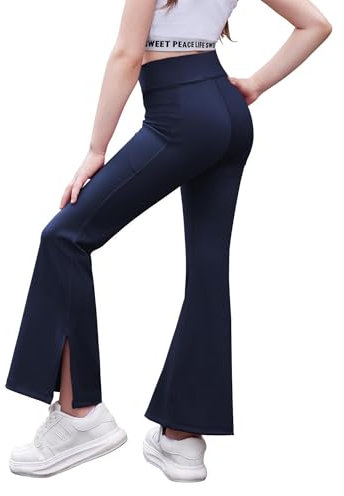 Arshiner Mädchen Schlag Leggings V-line Taille Kinder Komfort Flare Bootcut Weichheit Schlaghosen Geschlitzt Sport Glockenhose Freizeit Yoga Leggings für Mädchen 11-12 Jahre Dunkelblau