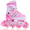 DUZSKJ Pattini in Linea Regolabili per Bambini Ragazzi Ragazze Con Ruote di Illuminazione, per Principianti Giochi All'aperto (Rosa & Bianco, L)