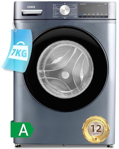 CHiQ Front Waschmaschine 7kg, Counter Depth,1400U/min, Dampffunktion, Smart-Wash auf Tastendruck, 15 Min Schnellwaschgang, 15 Waschzyklen, BLDC-Invertermotor, Waschmaschine Grau, CW075863AX