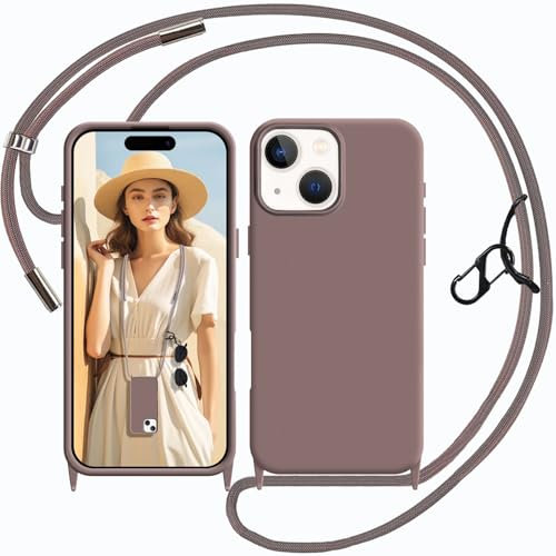 UnnFiko Handykette kompatibel mit iPhone 15 Hülle mit Band,Silikon Handyhülle mit Verstellbarer Kette zum Umhängen,Milchtee