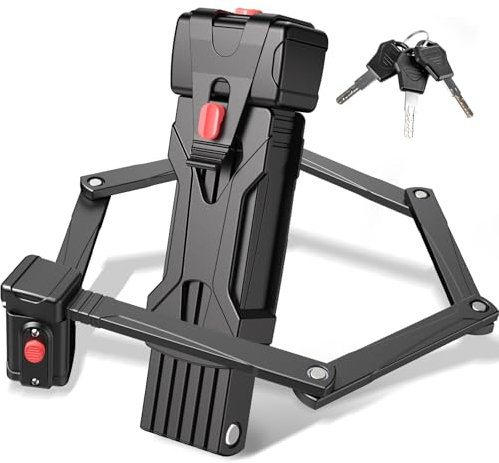 INTEKIN Faltschloss Fahrrad - 95cm lang Fahrradschloss Faltschloss mit Stahlgliedern- Kompaktes Fahrradschloss Hohe Sicherheit mit Halterung, 3 Schlüssel