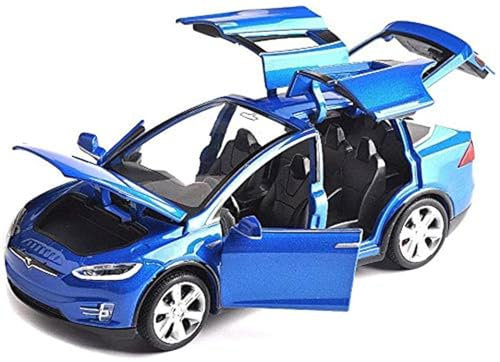 Anyhot Auto-Model für Tesla X 90 1:32 Autolegering mit Ton und Licht auch als Spielzeugauto mit Rückziehfunktion für Kinder Geschenk(blau)
