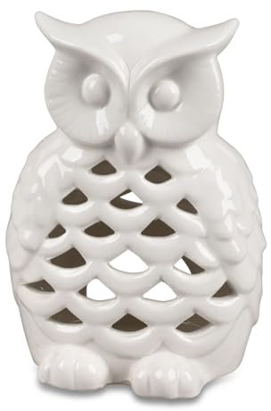 formano Windlicht Eule 16 cm Weiß Glasiert Porzellan - Teelichthalter Deko Figur - mit Durchbruch - Wohnzimmer Garten Terrasse - Geschenkidee Uhu Kerzenhalter