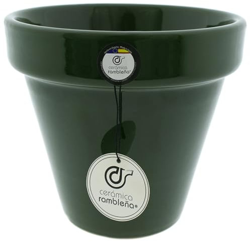 CÉRAMIQUE RAMBLAIGNE | Pot de sol | Pot en terre | Pot en céramique décoré lisse | Vert - Modèle D138 | 20 x 20 x 18 cm