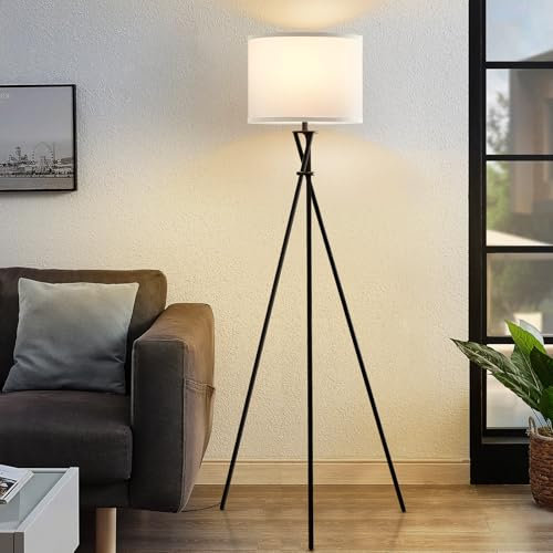 GyroVu Tripod Floor Lamp for Living Room, Standing Lamp with Foot Switch, Modern Floor Lamp with White Shade for Living Room, Bedroom, Office(Bulb Not Included)