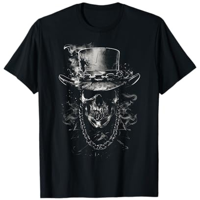 Totenkopf Rock Roll Grunge Skelett Kette Gothic Art T-Shirt
