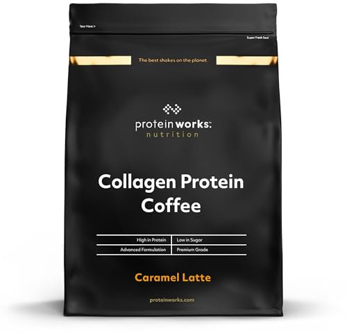 Protein Works - Kollagen Protein Kaffee, Rinderkollagen Pulver, Premium hydrolysiertes Kollagen, Karamell Latte, 475g, 19 Portionen