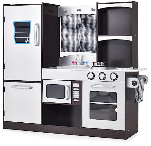 GOPLUS Juego de Cocina Creativo, Juego de Simulación de Cocina con Frigorífico, Microondas, Fregadero y Horno, Juego de Cocina Realista para Niños de 3+ Años