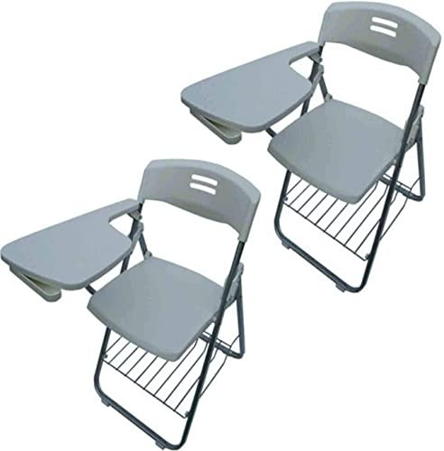 Lot de 2 chaises de bureau pliables avec tablette d'écriture, cadre en acier robuste, idéal pour la formation, les conférences, les réunions d'affaires et l'apprentissage, couleur grise