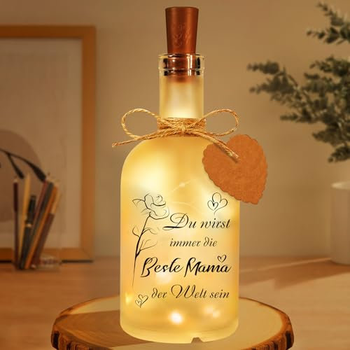 Ulikey Mum Gift, LED Bottle Light with Saying Beste Mama der Welt, Personalised Decorative Night Light, Mum Birthday Gift for Mother's Day Gift, Christmas Gifts, Thanksgiving Day Gift