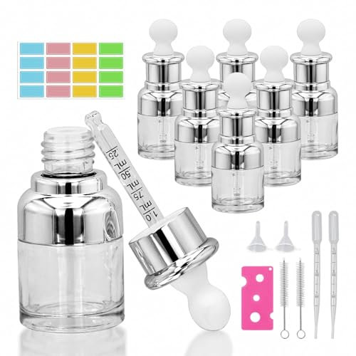 Clear Glass Dropper Bottle,6 PCS 20ml Refillable Leakproof Glass Bottles with Dropper Pipette Funnels Labels for Essential Oils Massage Perfumery Aromatherapy Laboratory Bottle (20 ml)
