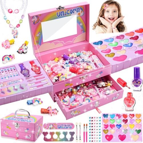 Unicorn Gifts for Girls 4-7 Years Old, Kids Makeup Sets, Pretend Makeup Sets, Unicorn Toys, Princess Toys, Birthday Gift for 3-9 Year Old Kids