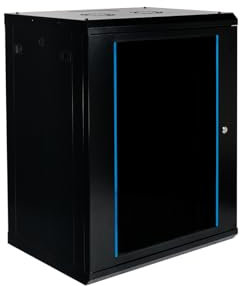 Koscom Connect Netzwerkschrank 15 HE I Serverschrank 19 Zoll I Wandmontage I 450 mm Tiefe I 600 x 450 x 770 mm I voll montiert I abschließbare Glastür I Traglast 100 kg (Schwarz - 45cm, 15HE)