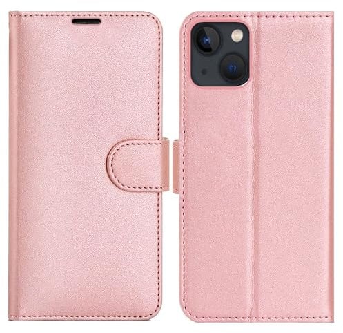 Case For iPhone 13 Mini PU Leather Foldable Case with[Card Holder][Kickstand] Wallet Flip Folio Cover Rose Gold