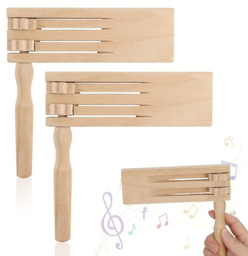 2 Piezas Carraca de Madera, Carraca Madera Rotación, Matraca De Madera, Instrumentos Musicales para Niños, para Fiestas de Juegos, Eventos Deportivos, Festivales y Celebraciones