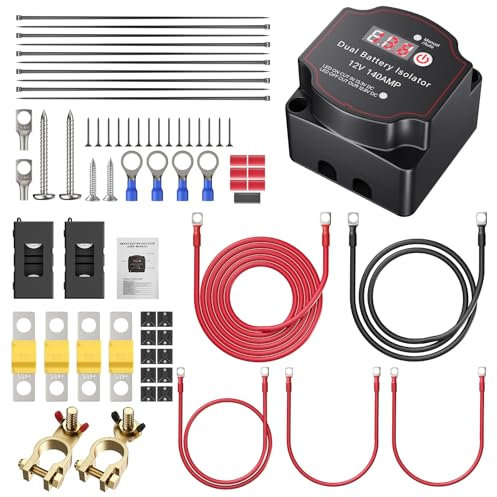 Trsaow 5m Split Charge Relay Kit,Leisure Battery 12V 140A Split Charge Relay IP68 Waterproof Automatic and Manual Modes for Camper Auto Van Sea Vehicles