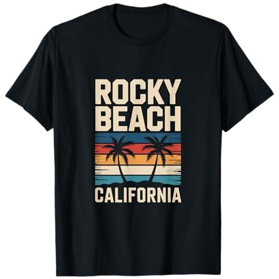 Rocky Beach California Sonnenuntergang Palme T-Shirt