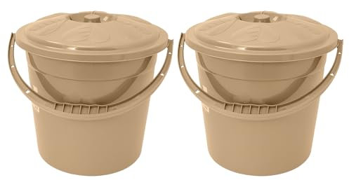 Best House | Plastic Bucket with Lid Handle | 15 Litres | CREAM | 2 Pcs | Household Bucket | Storage Buckets Bin Container, Multipurpose Use for Home, Garden and Workshops (Pack of 2)